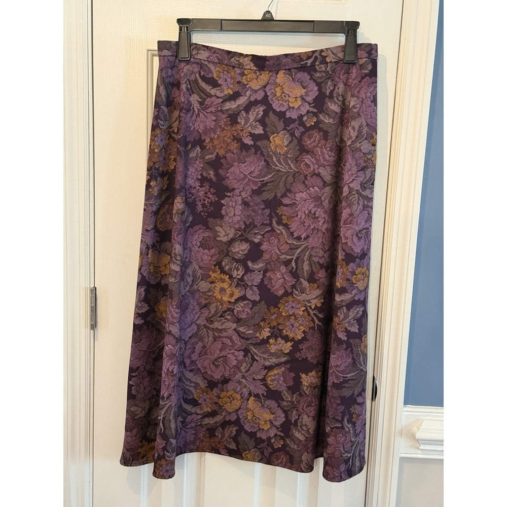 Vintage K Studios Purple Cottagecore Floral Granny Long Skirt Size 16 Formal